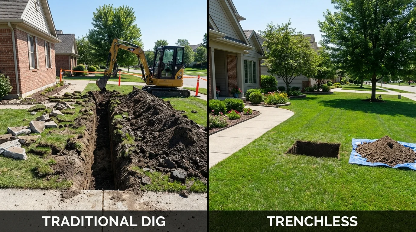 Trenchless sewer repair with minimal yard damage versus traditional excavation in Mountville, PA
